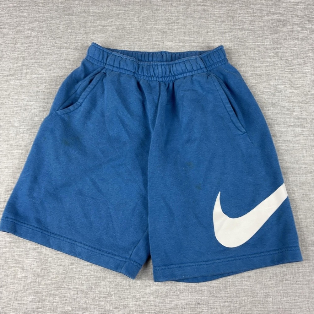 Nike Shorts Youth 12-14 Blue Fleece Sweat Elastic Waist Swoosh Logo Gym Athletic